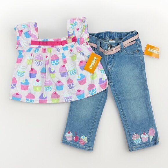 Gymboree Girl's Cupcake Matching Set size 12-18 Months Shirt and Jeans Outfit - Picture 1 of 13